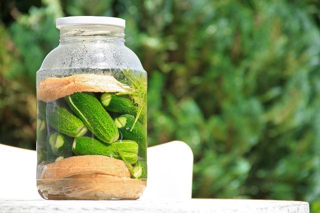 Jar with salted cucumbers