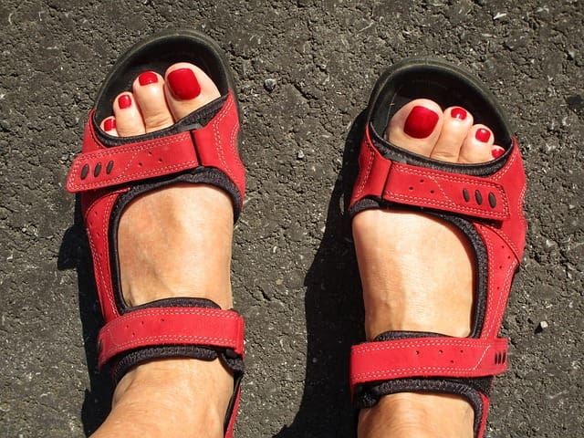 Feet with a red pedicure